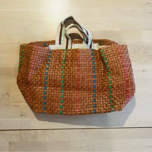 Clare V tan colorful handbag